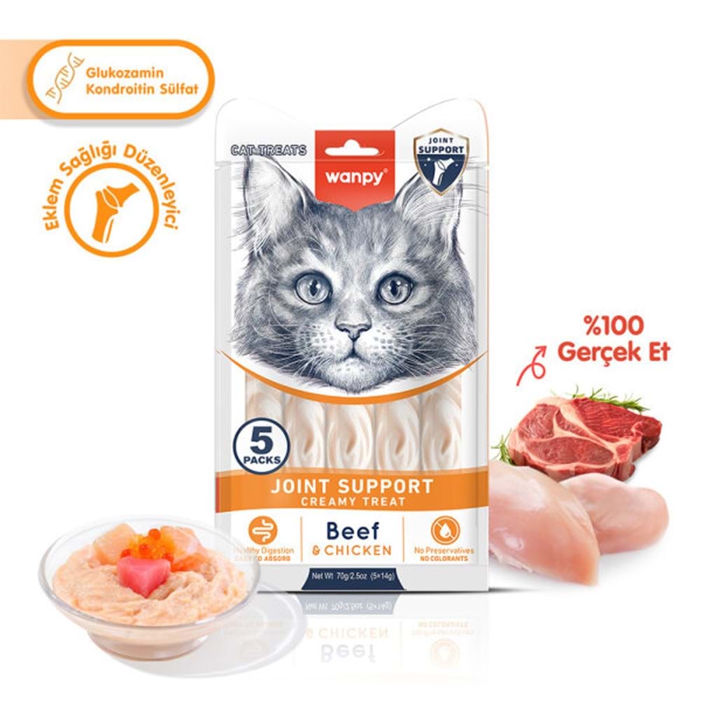 Wanpy Bone Support Sığır Eti & Tavuk Krema Kedi Ödülü 14Gr*5 Adet
