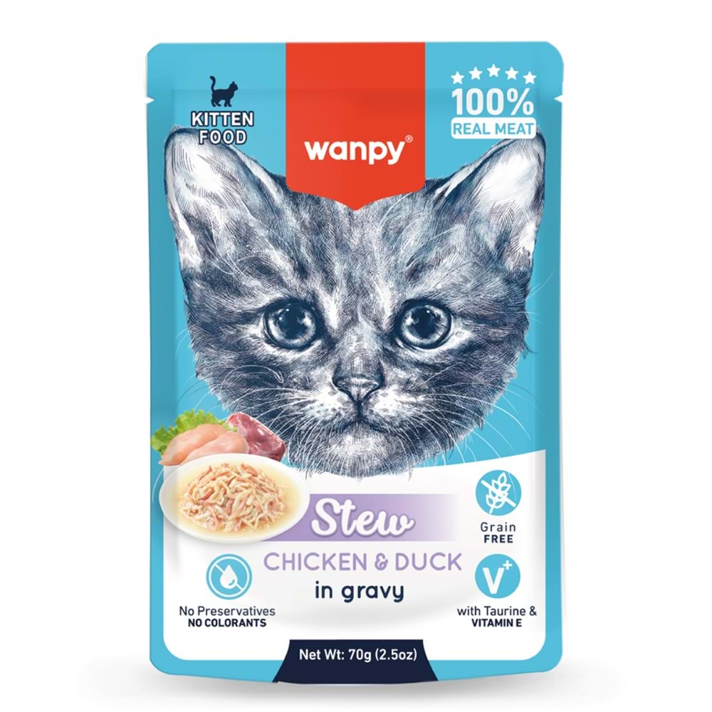 Wanpy Pouch Tavuk&Ördek Yaş Kedi Maması 70Gr
