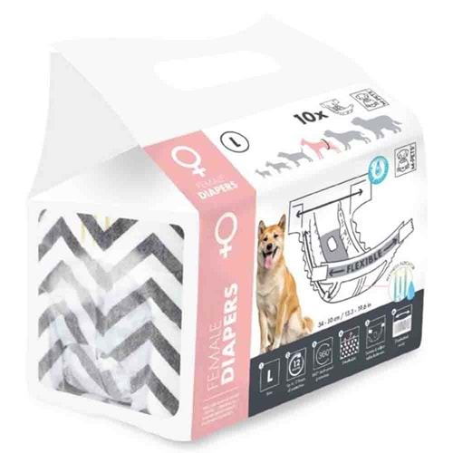 M-PETS DIAPERS DİŞİ KÖPEKLER İÇİN KÜLOT (L) 10LU