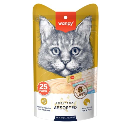 Wanpy 8 Lezzet Karışık Krema Kedi Ödülü 14Gr*25 Adet