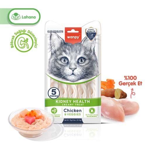 Wanpy Kindey Health Tavuk & Sebze Krema Kedi Ödülü 14Gr*5 Adet