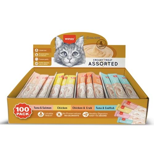 Wanpy 4 Lezzet Karışık Krema Kedi Ödülü 100*14Gr