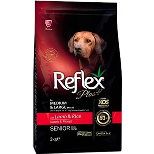 REFLEX PLUS KUZU&PİRİNÇ ORTA&BÜYÜK IRK YAŞLI KÖPEK M. 3KG