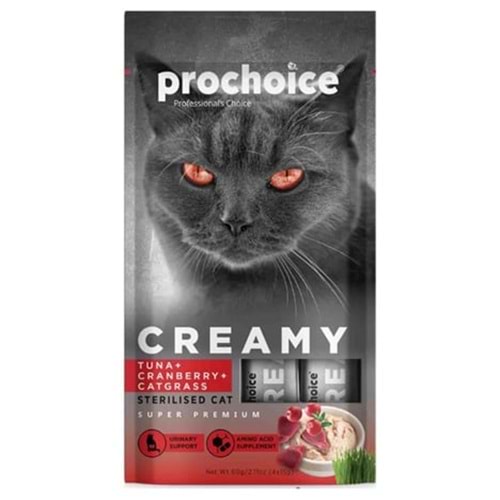 Prochoice Creamy Ton Balığı ve Kızılcıklı Krema Kedi Ödül Maması 4*15 Gr