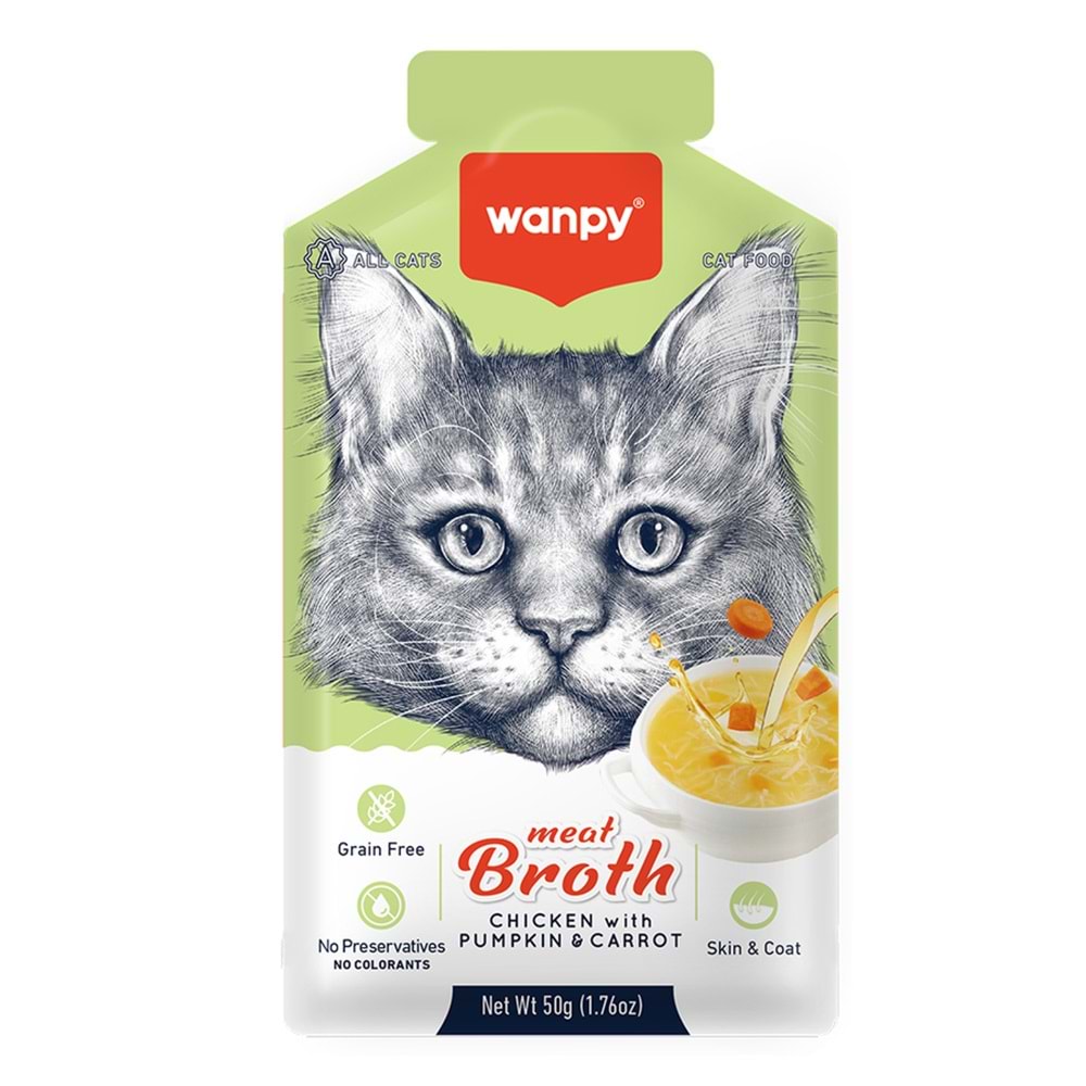 WANPY KEDİLER İÇİN BAL KABAĞI VE HAVUÇLU TAVUK ETİ ÇORBASI 50GR