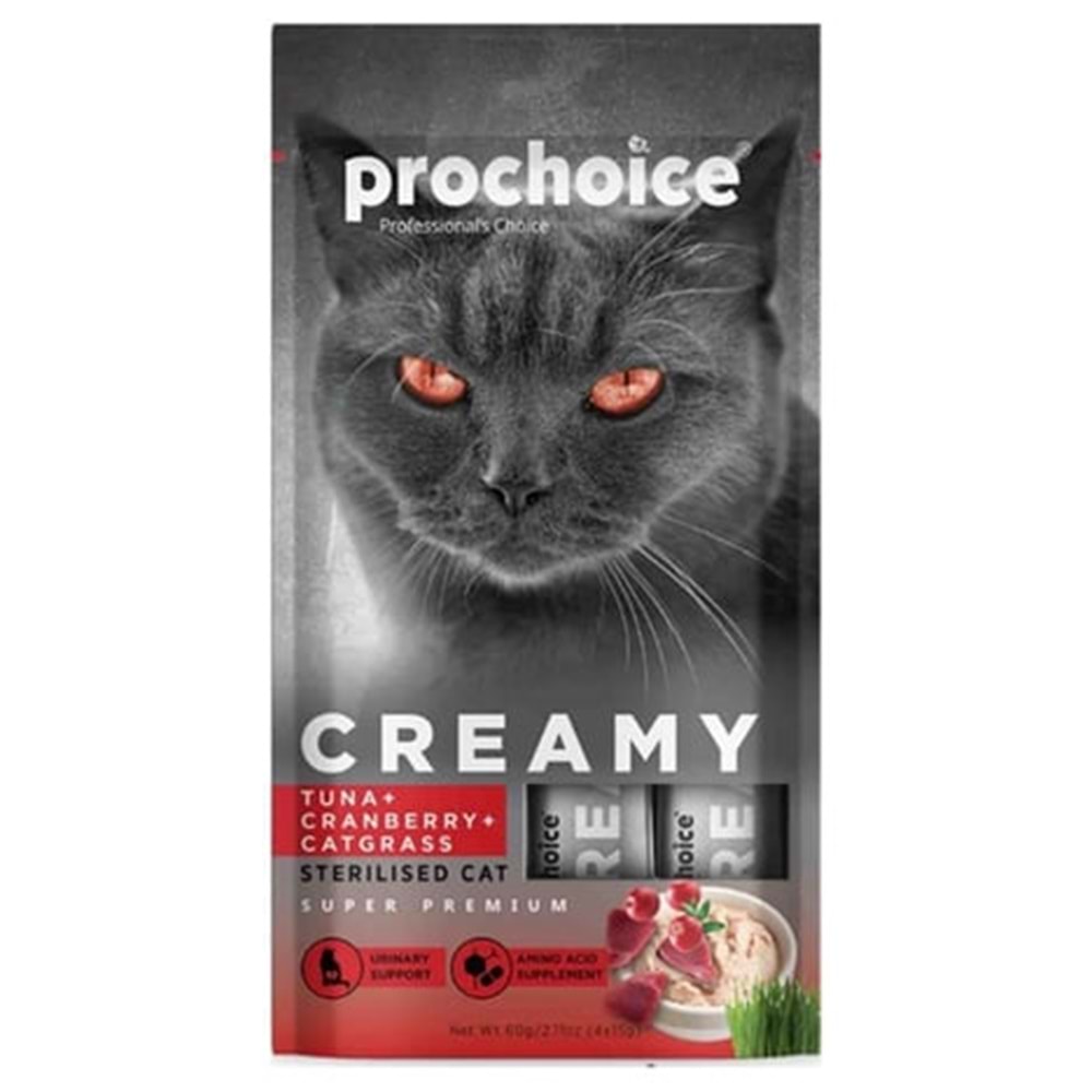 Prochoice Creamy Ton Balığı ve Kızılcıklı Krema Kedi Ödül Maması 4*15 Gr